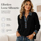 Dames-top van patchwork-breisel met denimkraag en lange mouwen