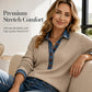 Dames-top van patchwork-breisel met denimkraag en lange mouwen
