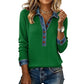 Dames-top van patchwork-breisel met denimkraag en lange mouwen