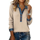 Dames-top van patchwork-breisel met denimkraag en lange mouwen