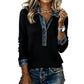 Dames-top van patchwork-breisel met denimkraag en lange mouwen