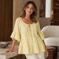 🔥Must-have👚 Top met ruches en gelaagde lagen en 3/4-mouwen – elegante beweging en zachte textuur voor moeiteloze chic