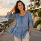 🔥Must-have👚 Top met ruches en gelaagde lagen en 3/4-mouwen – elegante beweging en zachte textuur voor moeiteloze chic