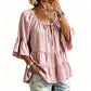 🔥Must-have👚 Top met ruches en gelaagde lagen en 3/4-mouwen – elegante beweging en zachte textuur voor moeiteloze chic