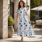 ☀️👗Topkeuze - Casual midi-jurk met bloemenprint en V-hals – soepel vallend en romantische print