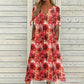 ☀️👗Topkeuze - Casual midi-jurk met bloemenprint en V-hals – soepel vallend en romantische print