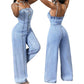 👗💙 Denim jumpsuit voor dames met spaghettibandjes en wijde pijpen – 50% KORTING! Een nonchalante stijl, het comfort van wijde pijpen, klassieke denim – je nieuwe favoriet voor warm weer. ☁️☀️