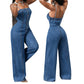 👗💙 Denim jumpsuit voor dames met spaghettibandjes en wijde pijpen – 50% KORTING! Een nonchalante stijl, het comfort van wijde pijpen, klassieke denim – je nieuwe favoriet voor warm weer. ☁️☀️