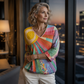 Retro patchwork-blouse met V-hals voor dames