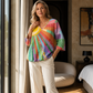 Retro patchwork-blouse met V-hals voor dames