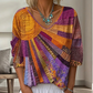 Retro patchwork-blouse met V-hals voor dames