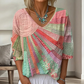Retro patchwork-blouse met V-hals voor dames