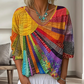 Retro patchwork-blouse met V-hals voor dames