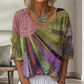 Retro patchwork-blouse met V-hals voor dames