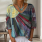 Retro patchwork-blouse met V-hals voor dames