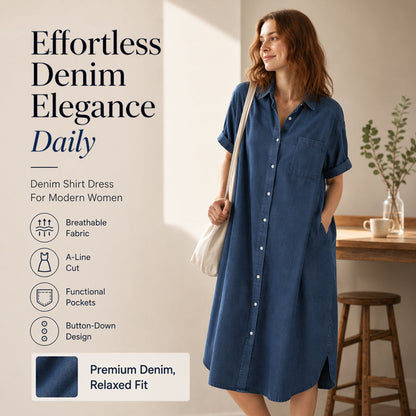 Denimjurk met losse pasvorm en knoopsluiting voor dames