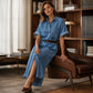 Denimjurk met losse pasvorm en knoopsluiting voor dames