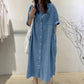Denimjurk met losse pasvorm en knoopsluiting voor dames
