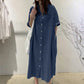 Denimjurk met losse pasvorm en knoopsluiting voor dames