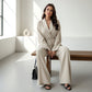 Elegante 2-delige set voor dames: top met V-hals en broek met wijde pijpen