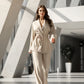 Elegante 2-delige set voor dames: top met V-hals en broek met wijde pijpen