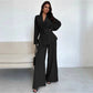 Elegante 2-delige set voor dames: top met V-hals en broek met wijde pijpen