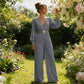 Elegante jumpsuit met V-hals, wijde pijpen en riem