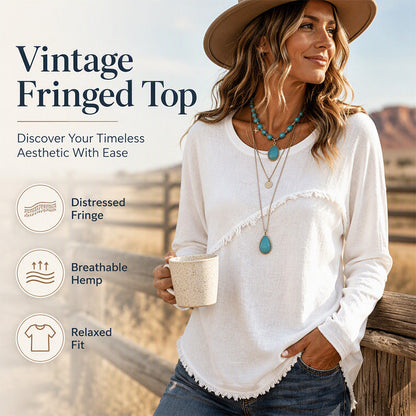 Vintage dames-trui met ronde hals en franjes