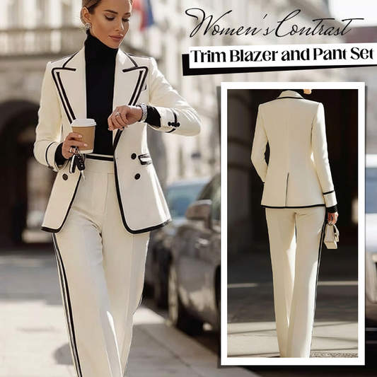 ✨Nieuw binnen & speciale aanbiedingen – Damesblazer en -broek met contrasterende afwerkingt
