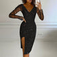 ✨Nieuw binnen & speciale aanbiedingen – Glitterende bodycon-jurk voor dames met mouwen van mesh