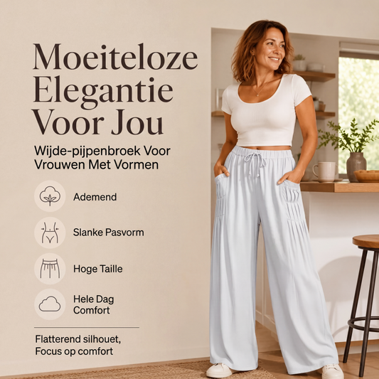 Wijde broek van katoen en linnen voor dames