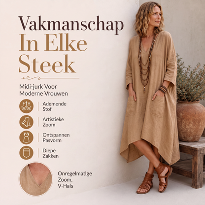 Losse asymmetrische jurk met V-hals voor dames