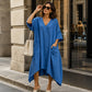 Losse asymmetrische jurk met V-hals voor dames