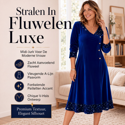 🌟 Nieuw & Trendy👗 Fluwelen V-Hals Jurk – Chic & Elegant