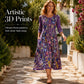 Midi-jurk voor dames met bloemenprint, 3/4-mouwen en zakken