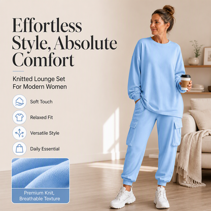 Set bestaande uit een casual dames-top met ronde hals en een cargobroek