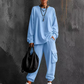 Set bestaande uit een casual dames-top met ronde hals en een cargobroek