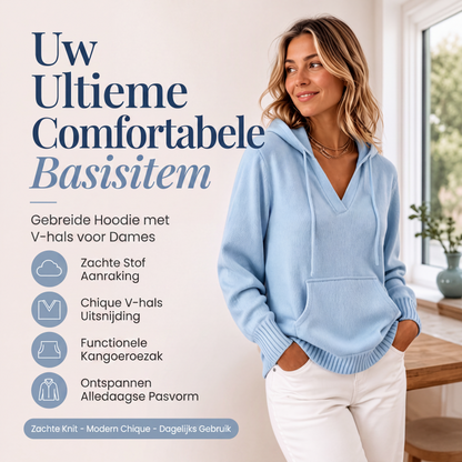 Casual effen trui met capuchon en V-hals voor dames