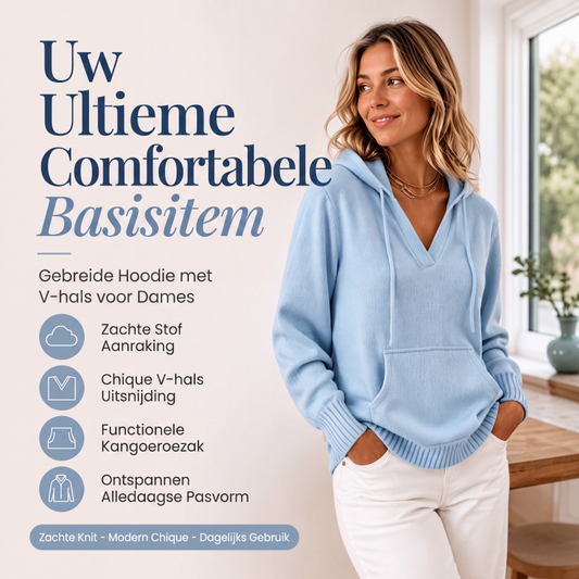 Casual effen trui met capuchon en V-hals voor dames