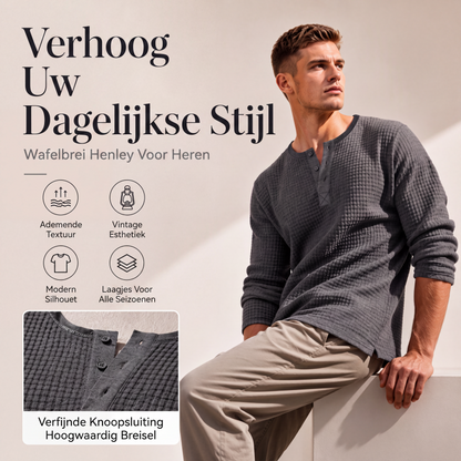 🔥 50% KORTING 👕 Heren Wafelgebreid Henley Shirt – Ademend comfort & stijlvolle casual look