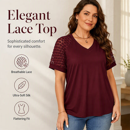 Elegante damesblouse met V-hals en patchwork van kant