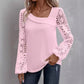 Dames-top met uitgesneden kant en patchwork, met lange mouwen