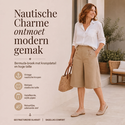 Dames hoge taille bermudabroek met knoopdetail