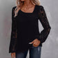 Dames-top met uitgesneden kant en patchwork, met lange mouwen
