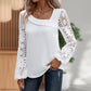 Dames-top met uitgesneden kant en patchwork, met lange mouwen