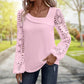 Dames-top met uitgesneden kant en patchwork, met lange mouwen