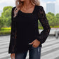 Dames-top met uitgesneden kant en patchwork, met lange mouwen