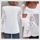 Dames-top met uitgesneden kant en patchwork, met lange mouwen