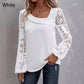 Dames-top met uitgesneden kant en patchwork, met lange mouwen