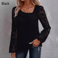 Dames-top met uitgesneden kant en patchwork, met lange mouwen